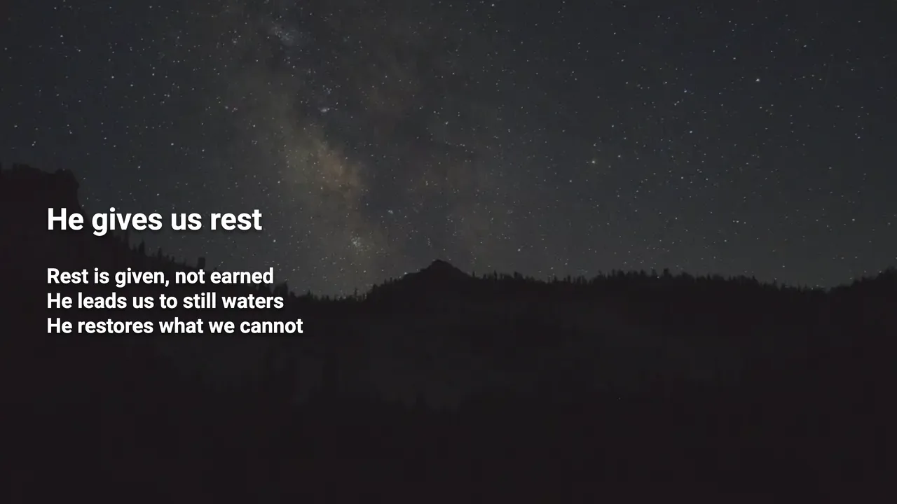 Points slide: He gives us rest, with three short lines